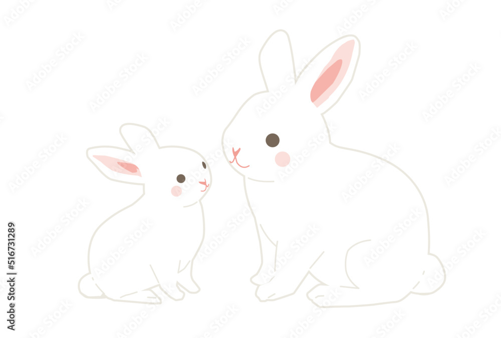 シンプルな白ウサギの親子のイラスト シンプルな白ウサギの親子のイラスト