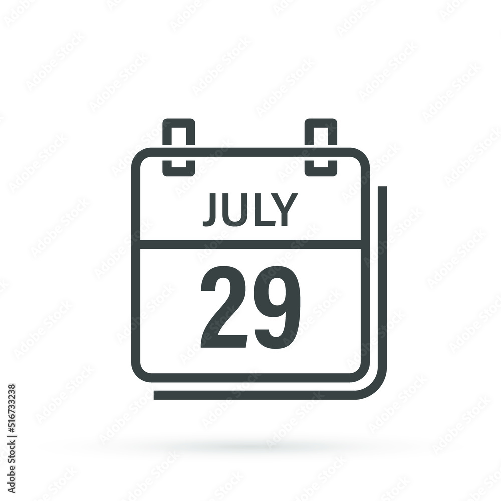 July 29, Calendar icon with shadow. Day, month. Flat vector illustration. July 29, Calendar icon with shadow. Day, month. Flat vector illustration.
