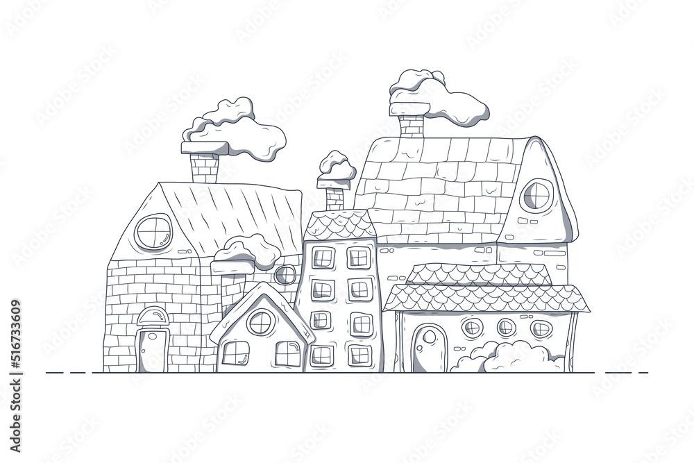 Outline of cartoon home design, Hand drawn home illustration.