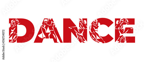 Dancing word with silhouettes. Red and white