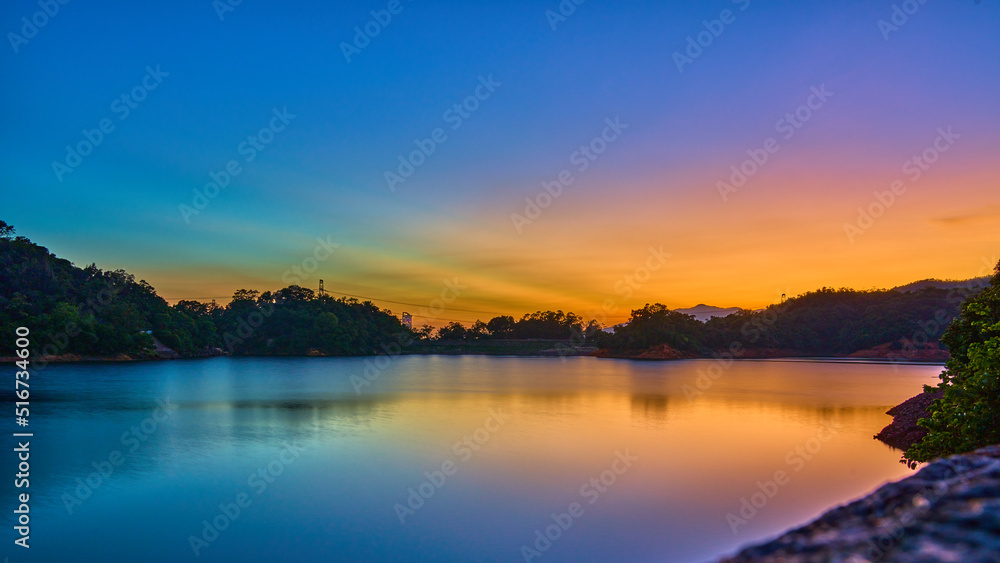 Fantastic colorful sunset over the lake