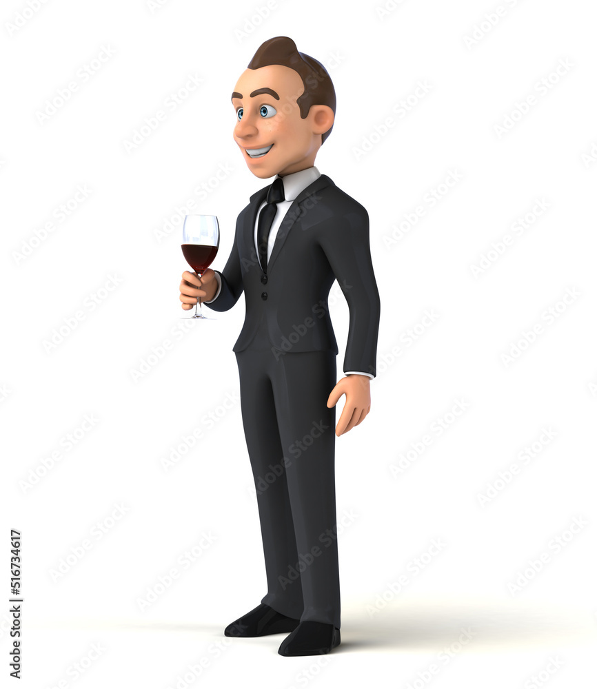 Fun 3D cartoon illustration of a business man with a glass of wine Fun 3D cartoon illustration of a business man with a glass of wine
