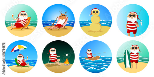 Summer holidays of Santa Claus. Vector illustration.