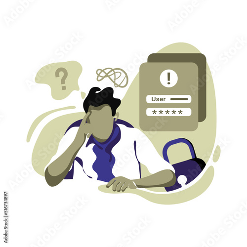 forgot password page Icon Illustration vector for website mobile app, concept man is stressed remembering password perfect for ui ux, project, landing page web, brochure, advertising, flayer