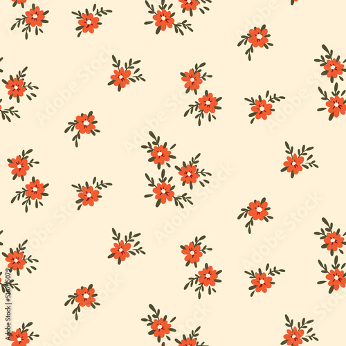 Wallpaper Mural Seamless floral pattern with small sparse flowers on a white background. Cute ditsy print, botanical surface design with tiny hand drawn plants, pink flowers, leaves. Vector illustration. Torontodigital.ca