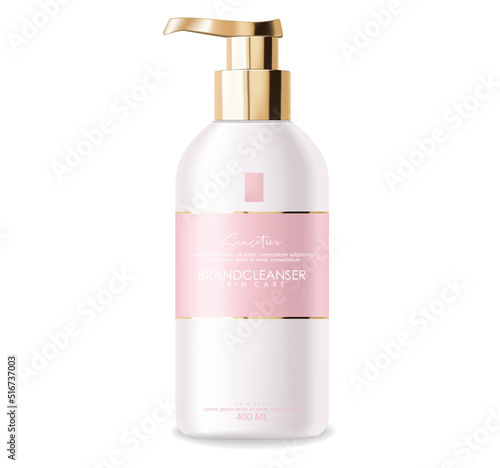 Realistic package cosmetic, Bottle lotion, tonic, serum, cream, cosmetic mockup isolated vector, package bottle cosmetic, plastic white bottle and gold design, gold cosmetic