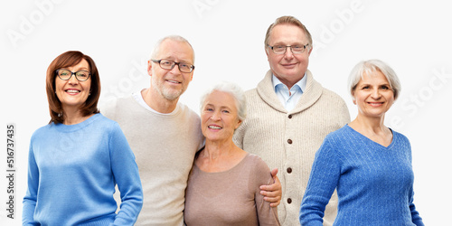 old age and people concept - group of happy smiling senior men and women isolated on white background
