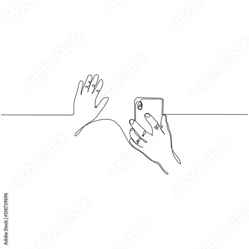 Hand waving on a video call. Digital meeting concept. Continuous one line drawing. Minimalistic line art.