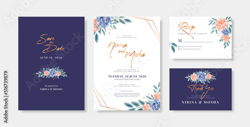 Beautiful purple gold wedding invitation set