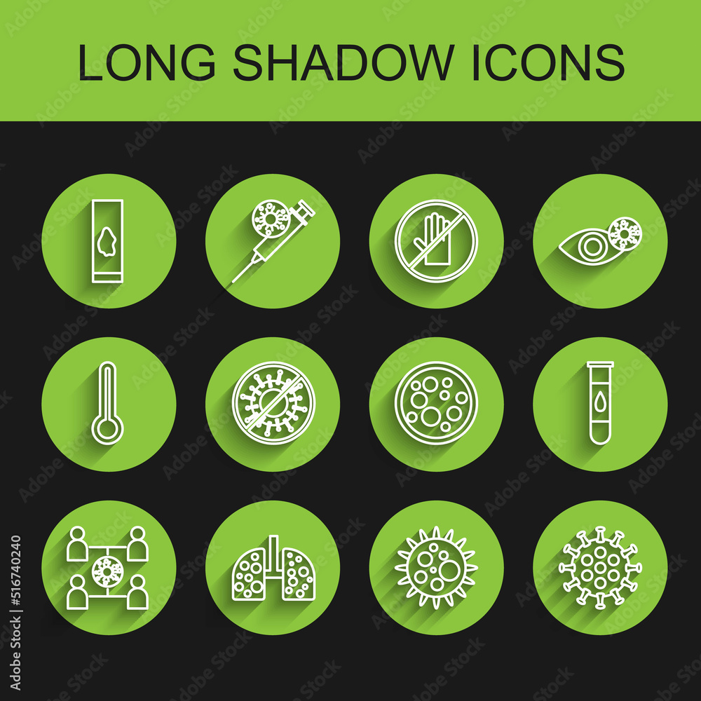 Set line Virus spread, cells in lung, Blood test and virus, Stop, and icon. Vector Set line Virus spread, cells in lung, Blood test and virus, Stop, and icon. Vector