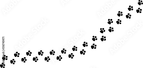 Paw vector foot trail print of cat. Dog, puppy silhouette animal diagonal tracks for t-shirts, backgrounds, patterns, websites, showcases design, greeting cards, child prints and etc