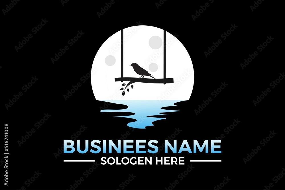 swing with bird logo concept. Landscape child care design template. Vector illustration swing with bird logo concept. Landscape child care design template. Vector illustration