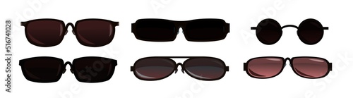 Set Sunglasses for protection from the sun. Summer glasses. Tinted optics for better visibility. Object isolated on white background. Vector