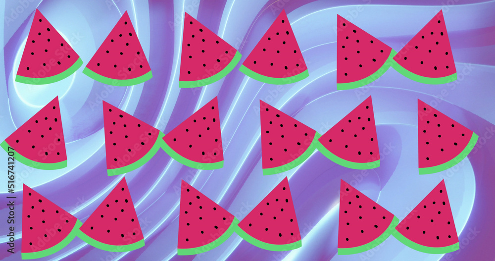 Image of watermelon over shapes on blue background Image of watermelon over shapes on blue background