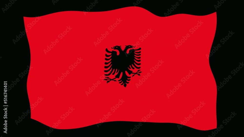 Albania flag wave motion black background Albania flag wave motion black background