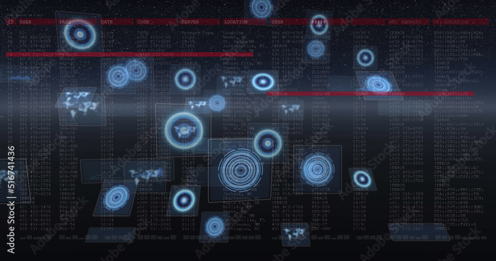 Image of data processing on screens and scopes scanning Image of data processing on screens and scopes scanning
