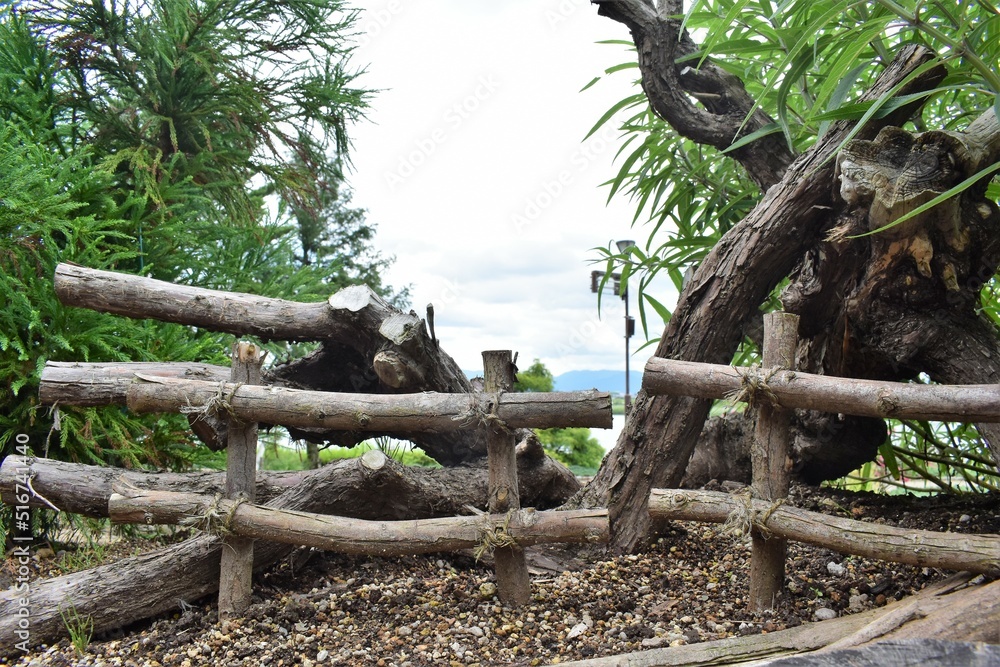Fototapeta premium 植物園、幸せの鐘、芝生、公園、ログハウス、びわ湖、ロード、石畳