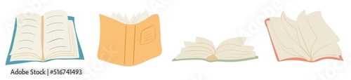 Set of open books. Hand drawn vector illustration isolated on white background. Education and reading concept for banner, website design or landing web page
