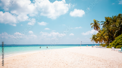 Fototapeta Naklejka Na Ścianę i Meble -  Vacation summer holidays background wallpaper - sunny tropical Caribbean paradise beach with white sand in Seychelles Praslin island Thailand style with palms