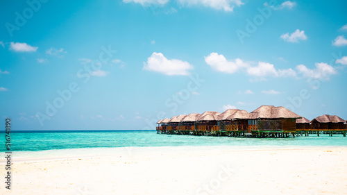 Vacation summer holidays background wallpaper - sunny tropical Caribbean paradise beach with white sand in Seychelles Praslin island Thailand style with palms