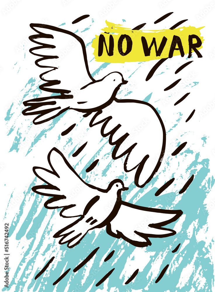 Fototapeta premium Pigeon peace vector illustrations set, no war poster
