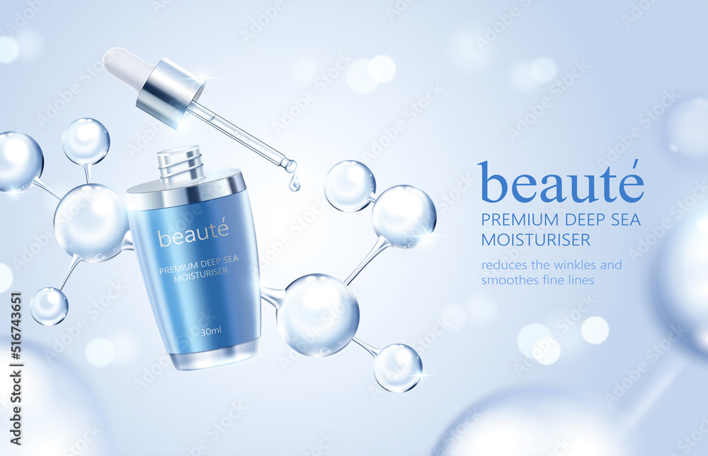 3d glass molecule beauty product ad - obrazy, fototapety, plakaty 