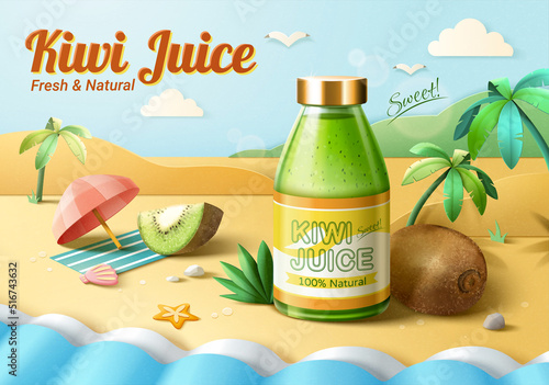 Beachside green kiwi juice promo ad