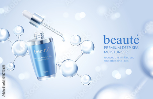 3d glass molecule beauty product ad