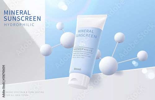 3d summer fresh sunscreen ad banner