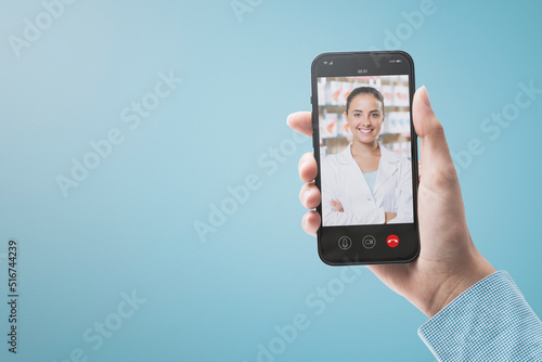 Patient video calling online doctor