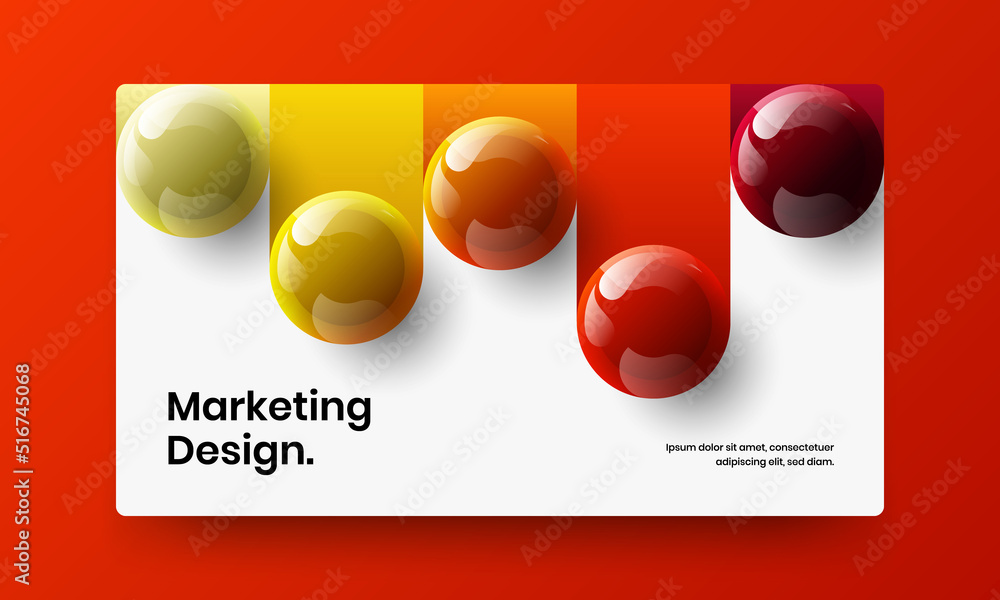 Isolated corporate brochure vector design layout. Vivid realistic balls postcard template.
