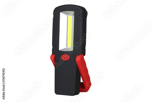 Magnetic pocket flashlight. Electrician's tool. Front view