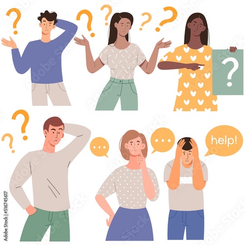 People think in different positions. Set of isolated flat characters.