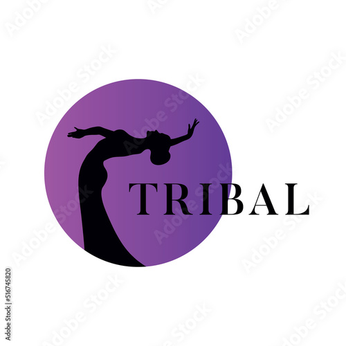 Tribal dance logo. Emblem with dancing woman for school, festival, party, event, classes.