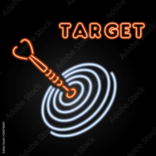 darts arrow neon sign, modern glowing banner design, colorful modern design trends on black background. Vector illustration.