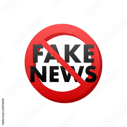 Fake news on stop sign, electronic internet fraud. Vector illustration.