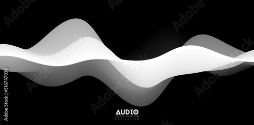 Sound wave visualiztion. 3D black and white solid waveform. Voice sample pattern.