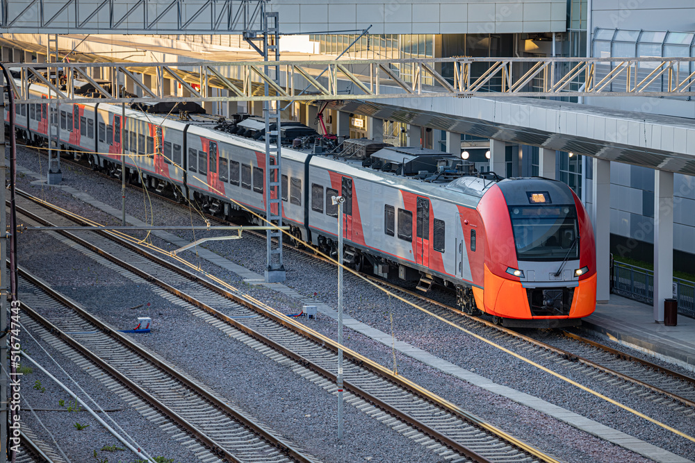 long-distance train stands on the platform long-distance train stands on the platform