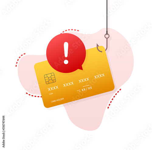 Data Phishing with fishing hook, mobile phone, internet security. Vector stock illustration.