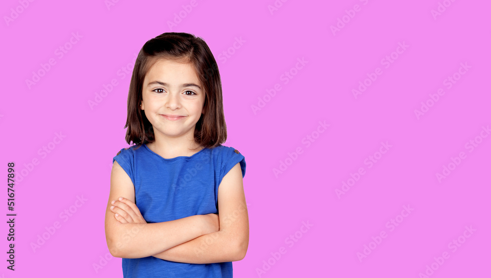 Brunette little girl with blue t-shirt Brunette little girl with blue t-shirt
