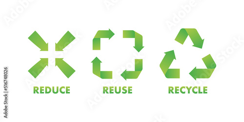 Reduce, reuse, recycle sign. Zero waste. Conscious consumerism. Vector stock illustration.