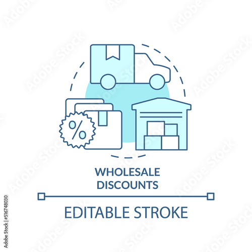Wholesale discounts turquoise concept icon. Customer loyalty. Type of allowances abstract idea thin line illustration. Isolated outline drawing. Editable stroke. Arial, Myriad Pro-Bold fonts used