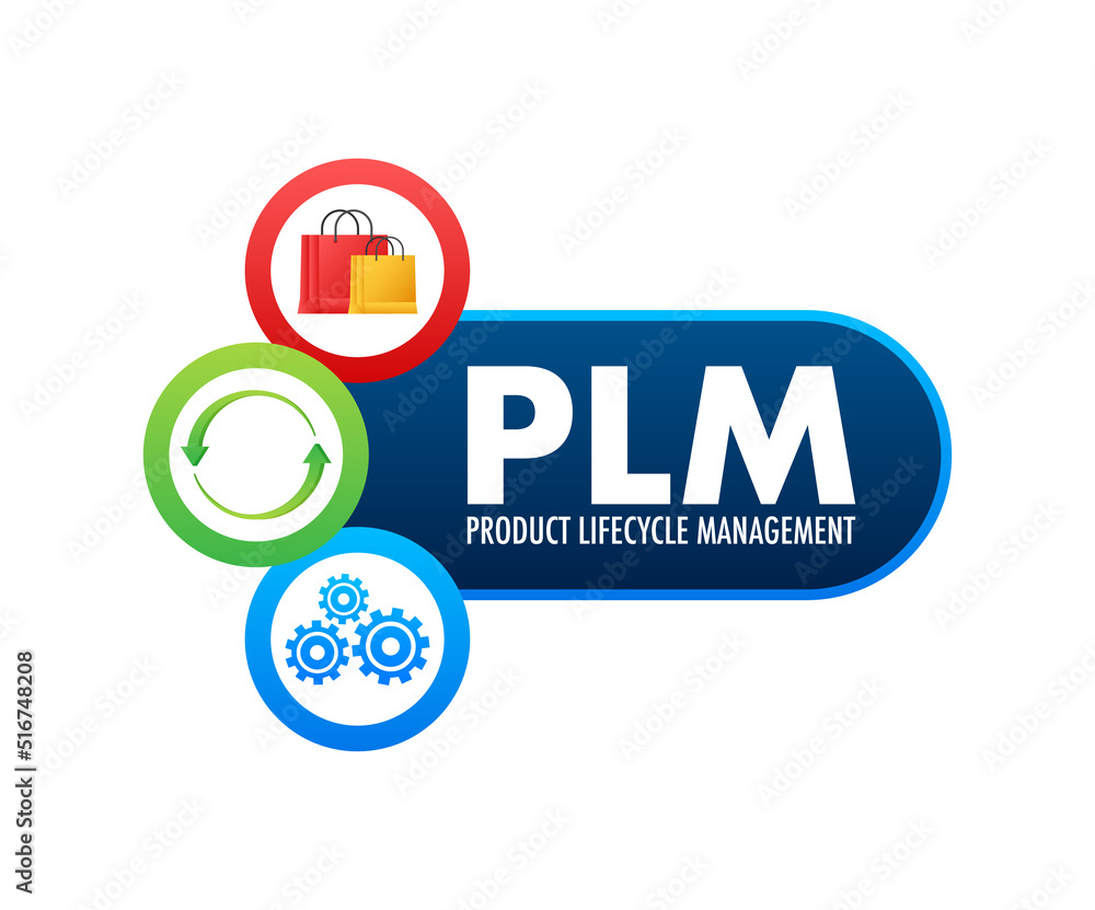 PLM - Product Lifecycle Management. Development strategy. Marketing materials. Vector illustration. PLM - Product Lifecycle Management. Development strategy. Marketing materials. Vector illustration.