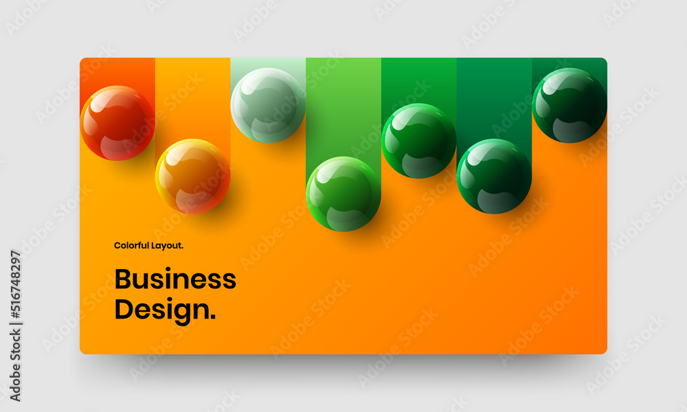 Multicolored journal cover design vector template. Modern 3D spheres company identity concept.
