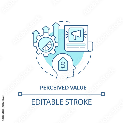 Perceived value turquoise concept icon. Professional marketing. Product advantage abstract idea thin line illustration. Isolated outline drawing. Editable stroke. Arial, Myriad Pro-Bold fonts used