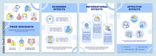 Effects of price discounts blue brochure template. Leaflet design with linear icons. Editable 4 vector layouts for presentation, annual reports. Arial-Black, Myriad Pro-Regular fonts used