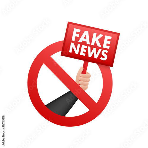 Fake news on stop sign, electronic internet fraud. Vector illustration.