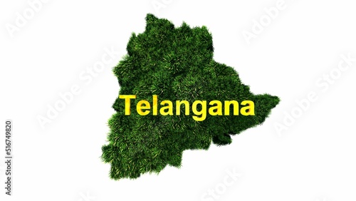 Telangana, India Map, Agriculture in Telangana, Map in green background. 3D rendering, 3D illustration. photo