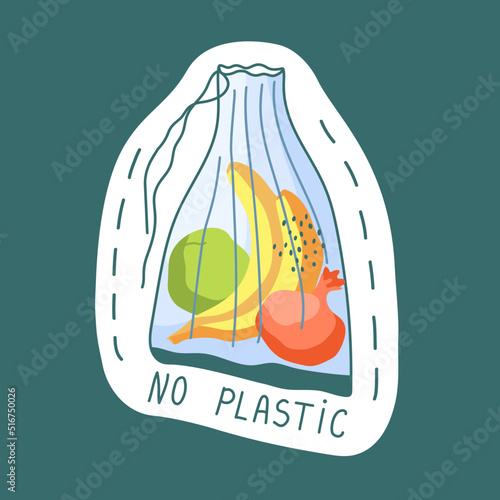 Ecological sticker. Have your own bag. No more plastic. Environment protection, sustainability concept. Reuse. Vector illustration.