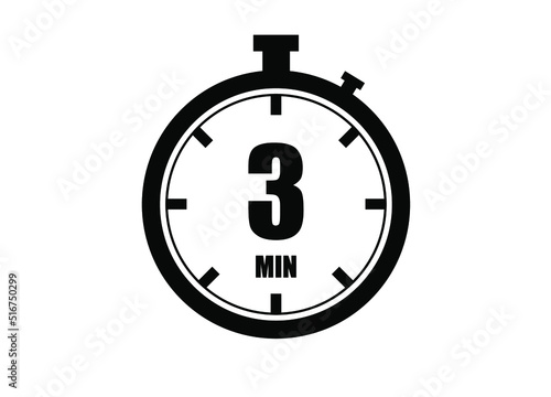 3 Minutes timers clock. Time measure. Chronometer vector icon black isolated on white background.
